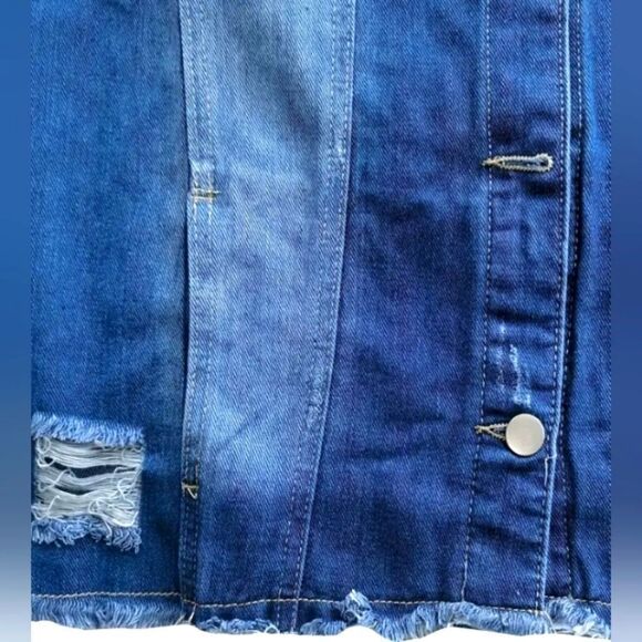 Distressed raw hem ripped denim jacket sz XXL - Picture 3 of 3
